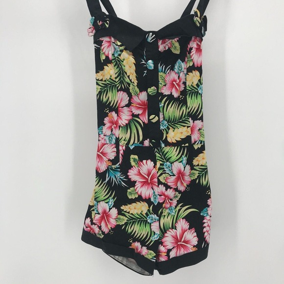 Banned Apparel Romper Womens Small Tropical Floral Print Retro Adjustable Straps - Picture 2 of 12